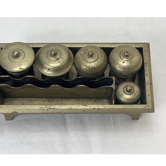 Vintage Betel Nut Box Kit Set 5 Lidded Canisters Divided Tray Indonesia Brass - Picture 1 of 10